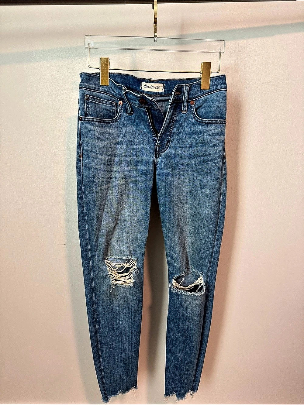 Madewell 9" High-Rise Skinny Jeans: Destructed-Hem Edition Blue Waist 27